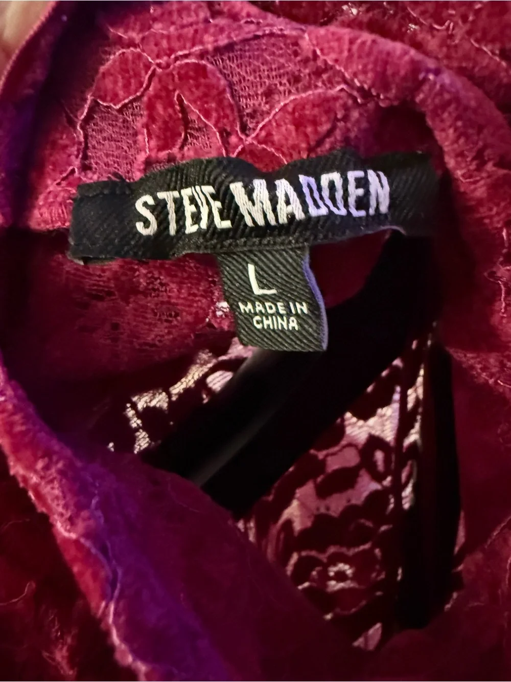 Steve Madden Cassi Lace Bodysuit Magenta Mock Neck L